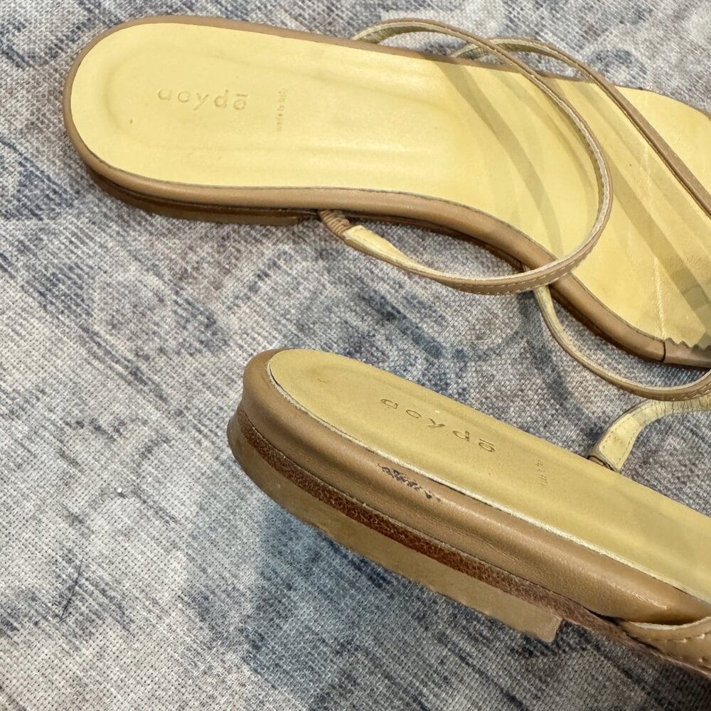 Aeyde Marina Leather Strappy Square‎ Toe Flat Sandals Summer Hazelnut Tan Size 8 - Picture 7 of 10